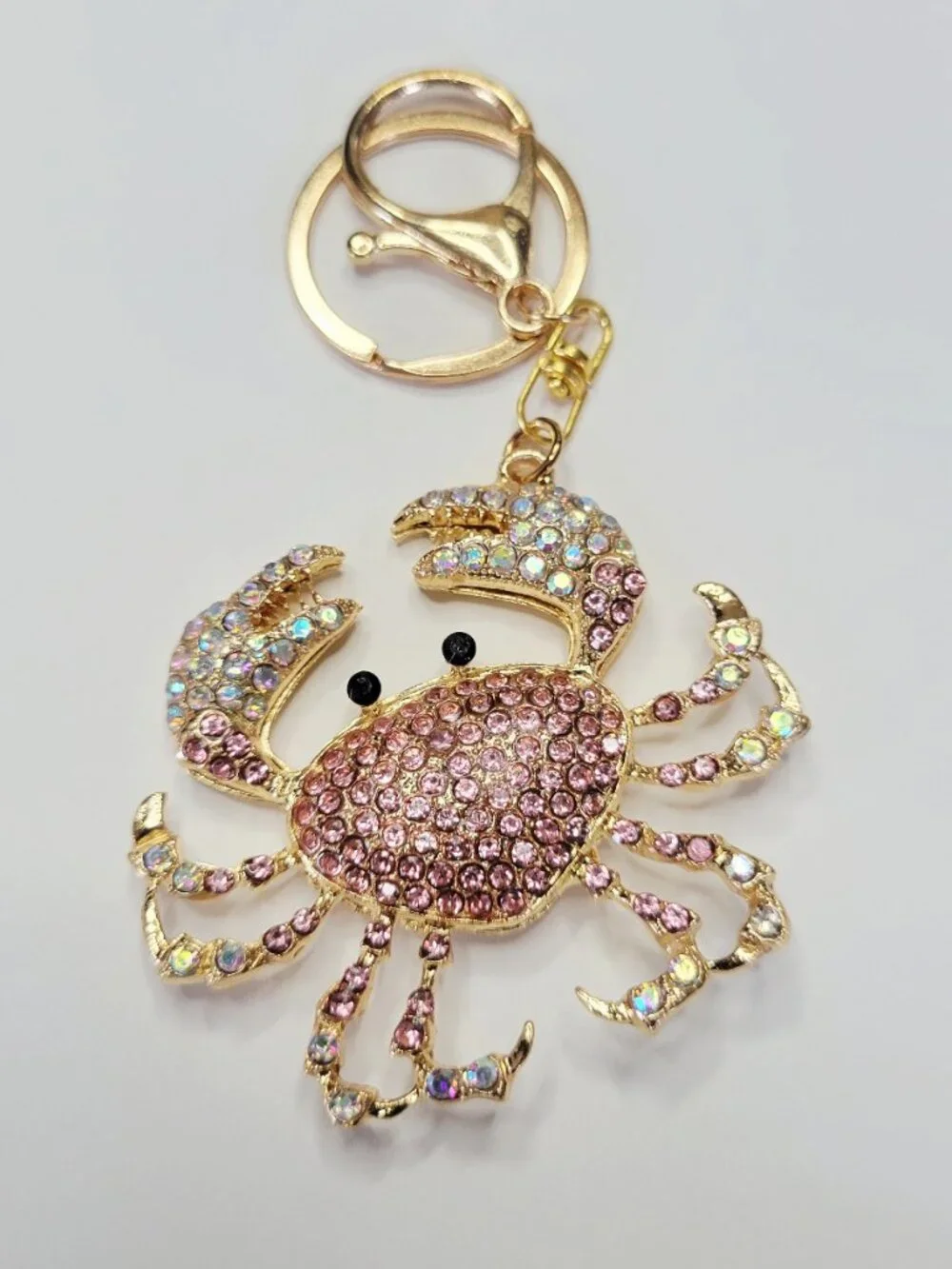 NWT Decadent Pink And Gold Crab Bling Rhinestone Keychain Bag Charm Glittery